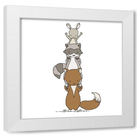 Woodland Animal Stack White Modern Wood Framed Art Print by Sweet Melody Designs