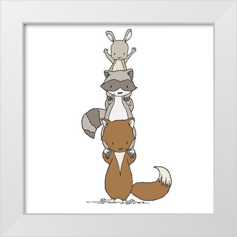 Woodland Animal Stack White Modern Wood Framed Art Print by Sweet Melody Designs
