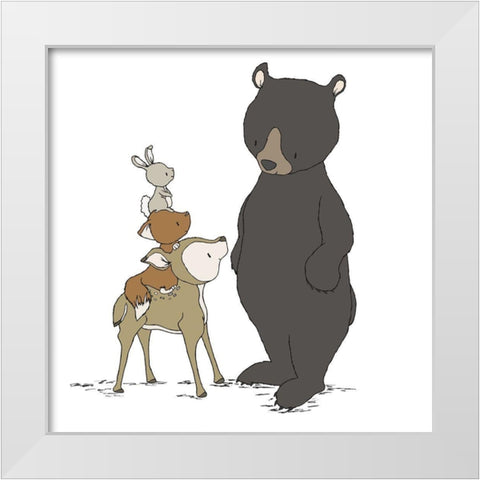 Woodland Beary Nice To Meet You White Modern Wood Framed Art Print by Sweet Melody Designs