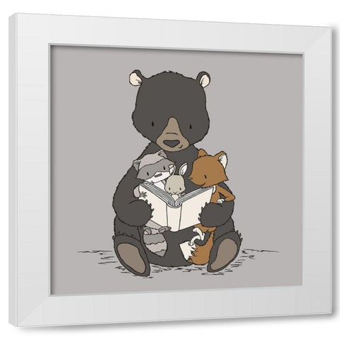 Woodland Story Time White Modern Wood Framed Art Print by Sweet Melody Designs