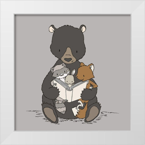 Woodland Story Time White Modern Wood Framed Art Print by Sweet Melody Designs