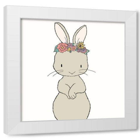 Bunny Floral Crown White Modern Wood Framed Art Print by Sweet Melody Designs