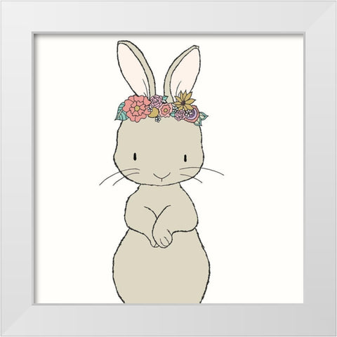 Bunny Floral Crown White Modern Wood Framed Art Print by Sweet Melody Designs