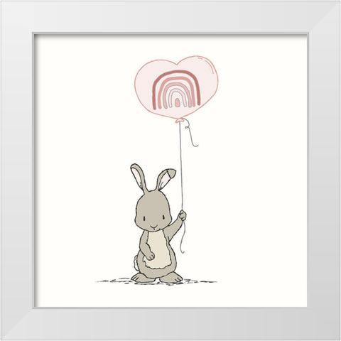 Bunny Heart Balloon White Modern Wood Framed Art Print by Sweet Melody Designs