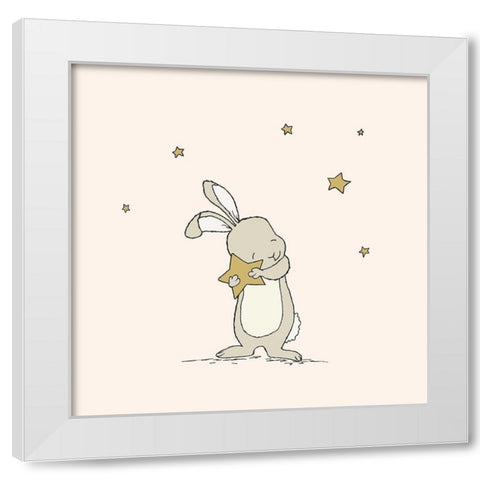 Bunny Holds A Star White Modern Wood Framed Art Print by Sweet Melody Designs