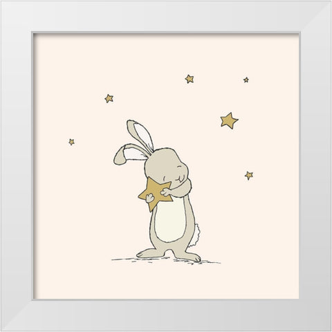 Bunny Holds A Star White Modern Wood Framed Art Print by Sweet Melody Designs