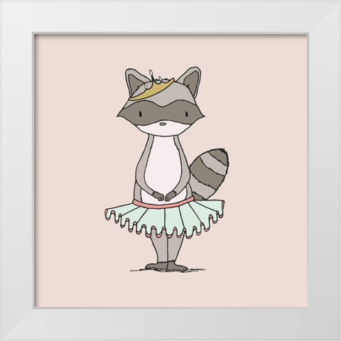 Raccoon Princess White Modern Wood Framed Art Print by Sweet Melody Designs