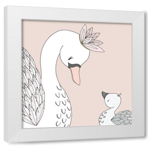 Swan Mama Baby White Modern Wood Framed Art Print by Sweet Melody Designs