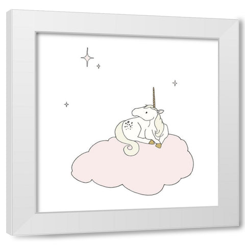 Unicorn Star Cloud White Modern Wood Framed Art Print by Sweet Melody Designs