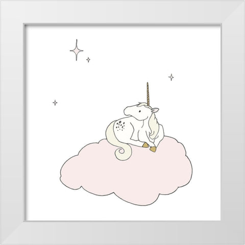 Unicorn Star Cloud White Modern Wood Framed Art Print by Sweet Melody Designs