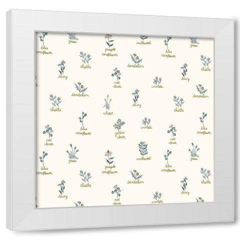 Wildflowers Gold Words Pattern White Modern Wood Framed Art Print by Sweet Melody Designs