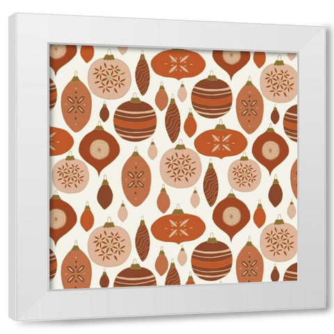 Baubles Pattern Red And Gold White Modern Wood Framed Art Print by Sweet Melody Designs