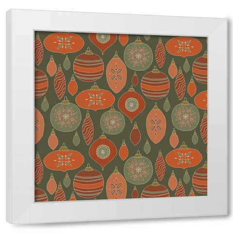 Baubles Pattern Red Green Gold White Modern Wood Framed Art Print by Sweet Melody Designs