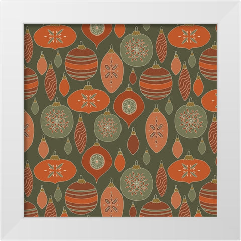 Baubles Pattern Red Green Gold White Modern Wood Framed Art Print by Sweet Melody Designs