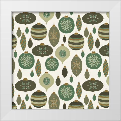 Baubles Pattern Green And Gold White Modern Wood Framed Art Print by Sweet Melody Designs