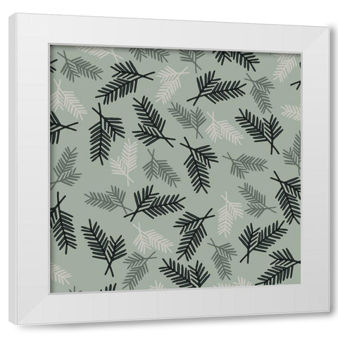 Evergreen Pattern Sage White Modern Wood Framed Art Print by Sweet Melody Designs