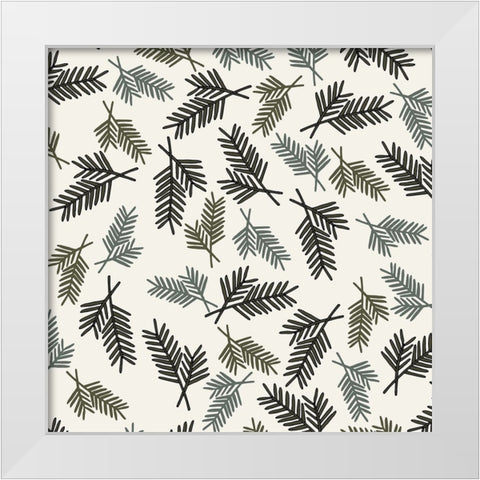 Evergreen Pattern Cream White Modern Wood Framed Art Print by Sweet Melody Designs