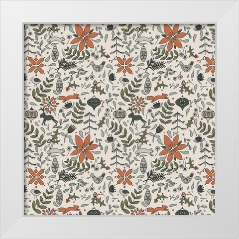 Festive Folk Pattern Cream White Modern Wood Framed Art Print by Sweet Melody Designs