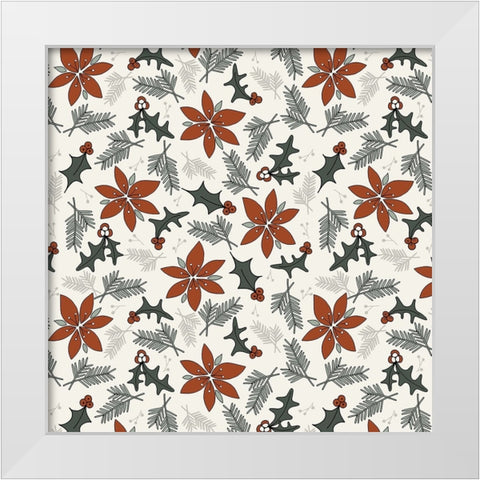 Holiday Flora Red Cream White Modern Wood Framed Art Print by Sweet Melody Designs