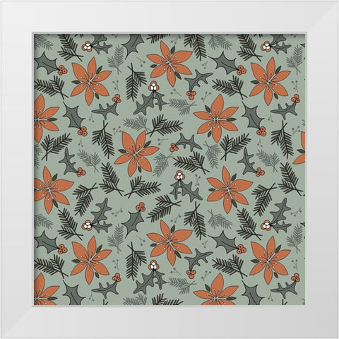 Holiday Flora Sage White Modern Wood Framed Art Print by Sweet Melody Designs