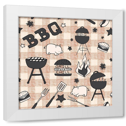 BBQ Checkered Pattern White Modern Wood Framed Art Print by Sweet Melody Designs