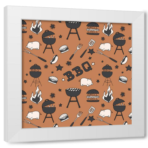 BBQ Grill Pattern White Modern Wood Framed Art Print by Sweet Melody Designs