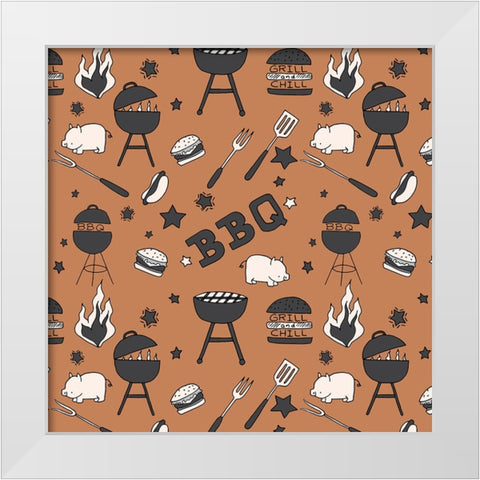 BBQ Grill Pattern White Modern Wood Framed Art Print by Sweet Melody Designs