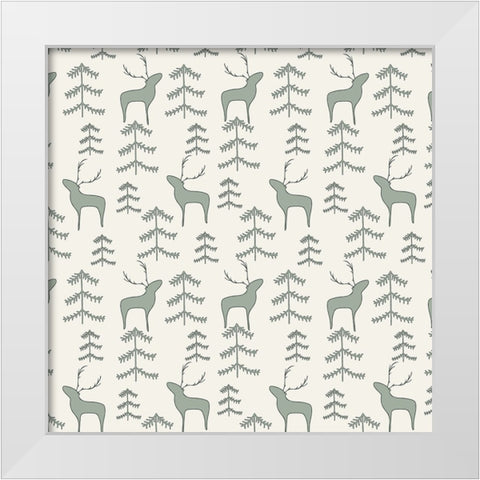Reindeer Forest Pattern 1 White Modern Wood Framed Art Print by Sweet Melody Designs
