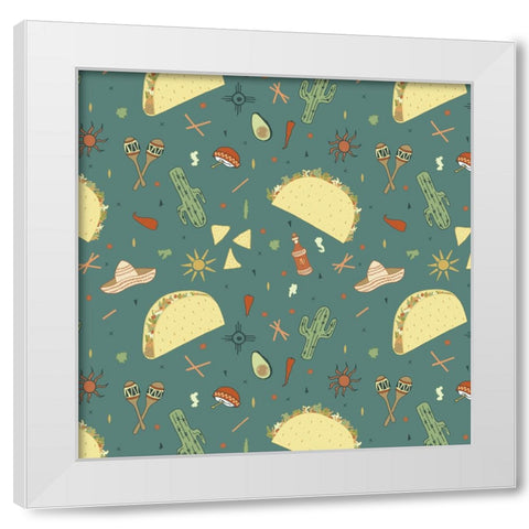Taco Tuesday Pattern White Modern Wood Framed Art Print by Sweet Melody Designs
