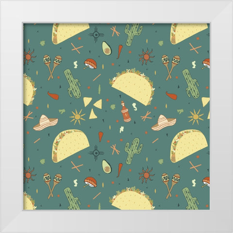 Taco Tuesday Pattern White Modern Wood Framed Art Print by Sweet Melody Designs