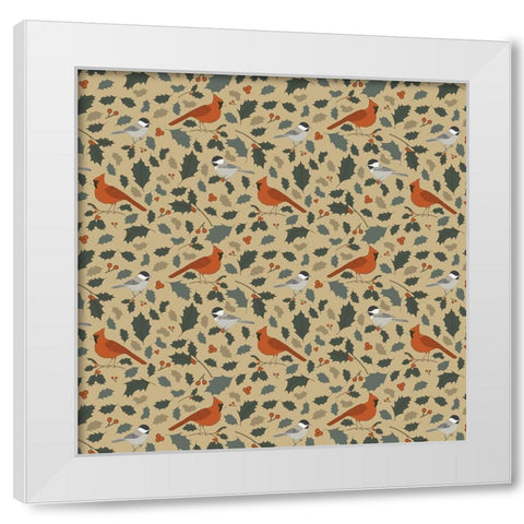 Winter Birds Pattern 2 White Modern Wood Framed Art Print by Sweet Melody Designs