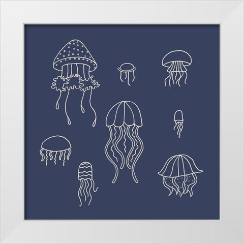 Jellyfish 1 White Modern Wood Framed Art Print by Sweet Melody Designs