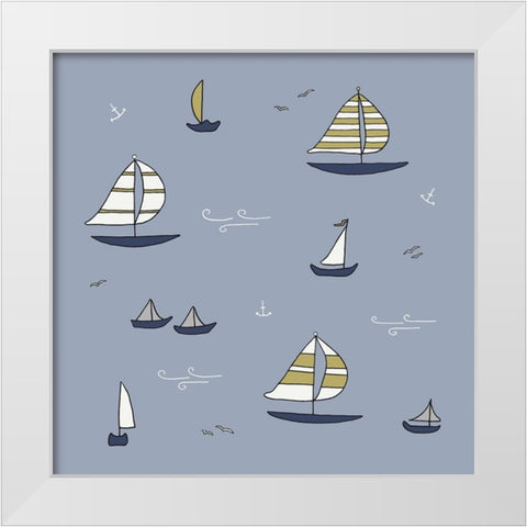 Sailboats 1 White Modern Wood Framed Art Print by Sweet Melody Designs