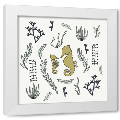 Seahorses 1 White Modern Wood Framed Art Print by Sweet Melody Designs