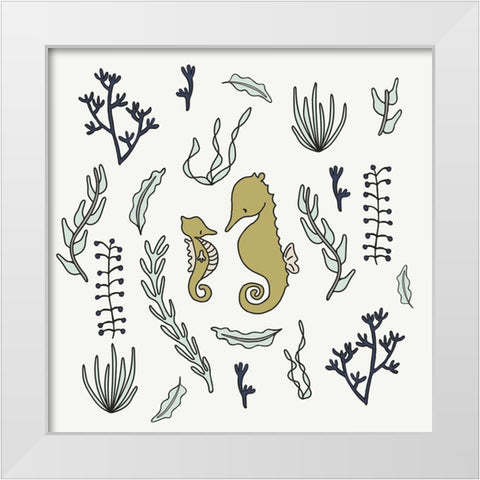 Seahorses 1 White Modern Wood Framed Art Print by Sweet Melody Designs