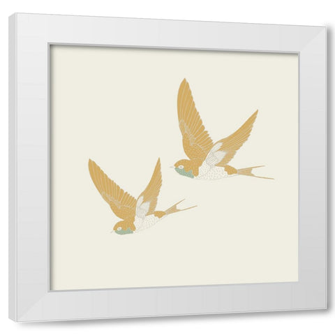 Golden Swallows White Modern Wood Framed Art Print by Sweet Melody Designs