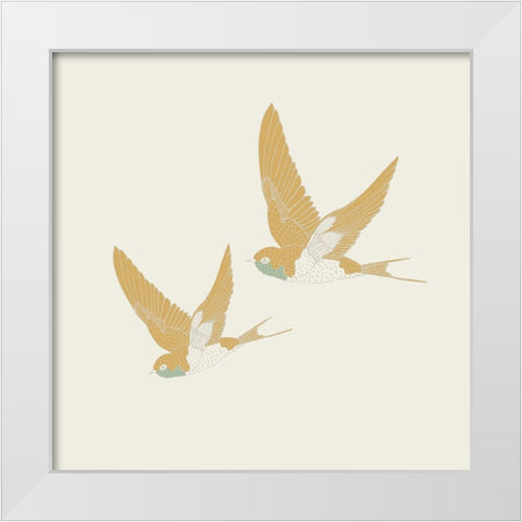 Golden Swallows White Modern Wood Framed Art Print by Sweet Melody Designs