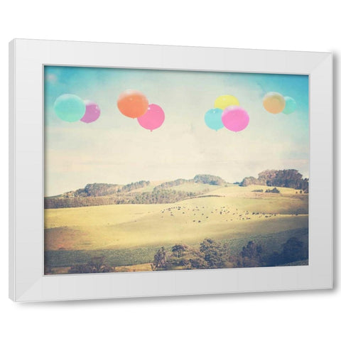 Balloons Over the Country White Modern Wood Framed Art Print by Davis Ashley