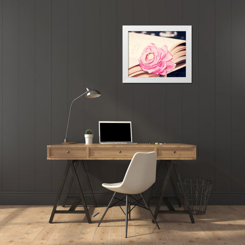 Ranuculus in book White Modern Wood Framed Art Print by Davis Ashley