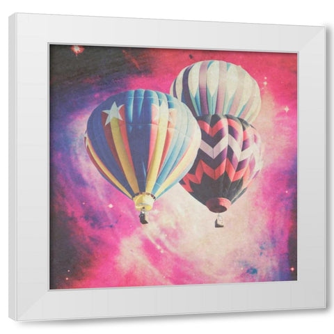 Pink Balloons in Space White Modern Wood Framed Art Print by Davis Ashley