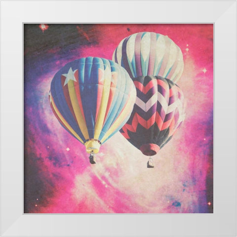 Pink Balloons in Space White Modern Wood Framed Art Print by Davis Ashley