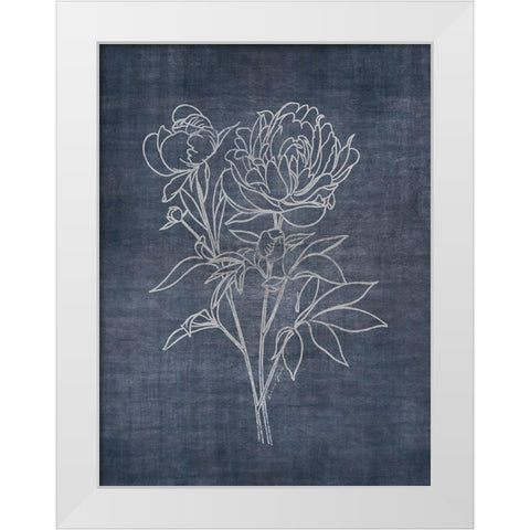 White Peony on Navy 2 White Modern Wood Framed Art Print by Brown, Denise