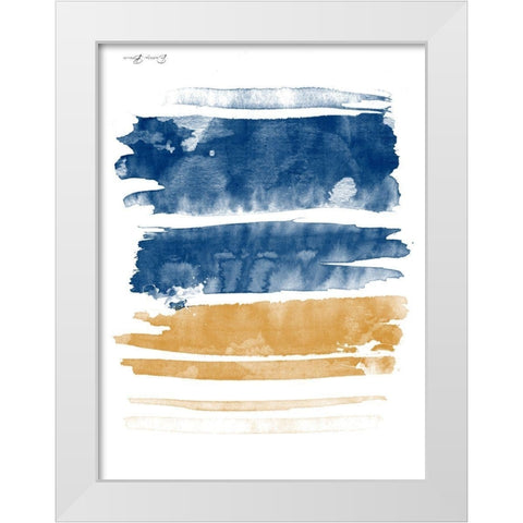 Blue and Orange Watercolor 3 White Modern Wood Framed Art Print by Brown, Denise