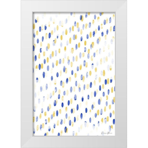 Blue Gold Dots White Modern Wood Framed Art Print by Brown, Denise