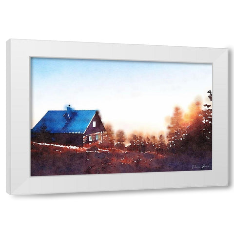Cabin on a Hill White Modern Wood Framed Art Print by Brown, Denise