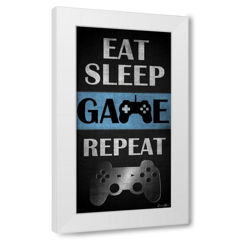 Eat Sleep Game Repeat White Modern Wood Framed Art Print by Brown, Denise