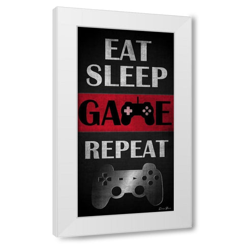 Eat Sleep Game Repeat Red White Modern Wood Framed Art Print by Brown, Denise