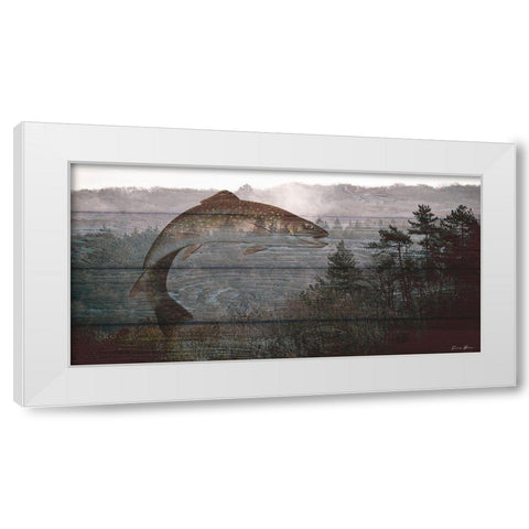 Jumping Trout White Modern Wood Framed Art Print by Brown, Denise
