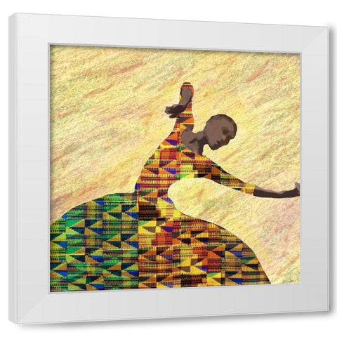 Kente Dancer 1 White Modern Wood Framed Art Print by Brown, Denise