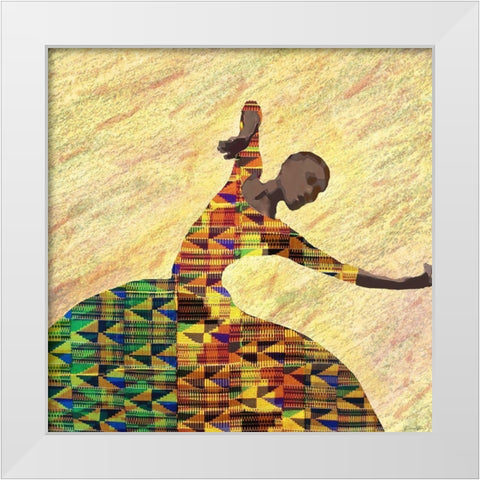Kente Dancer 1 White Modern Wood Framed Art Print by Brown, Denise